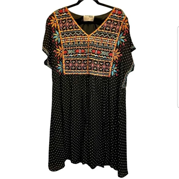 Savanna Jane Dresses | Savannah Jane Women's Boho Embroidered Polka Dot Dress/Tunic Size Small | Color: Black/White | Size: S | Monlouis's Closet
